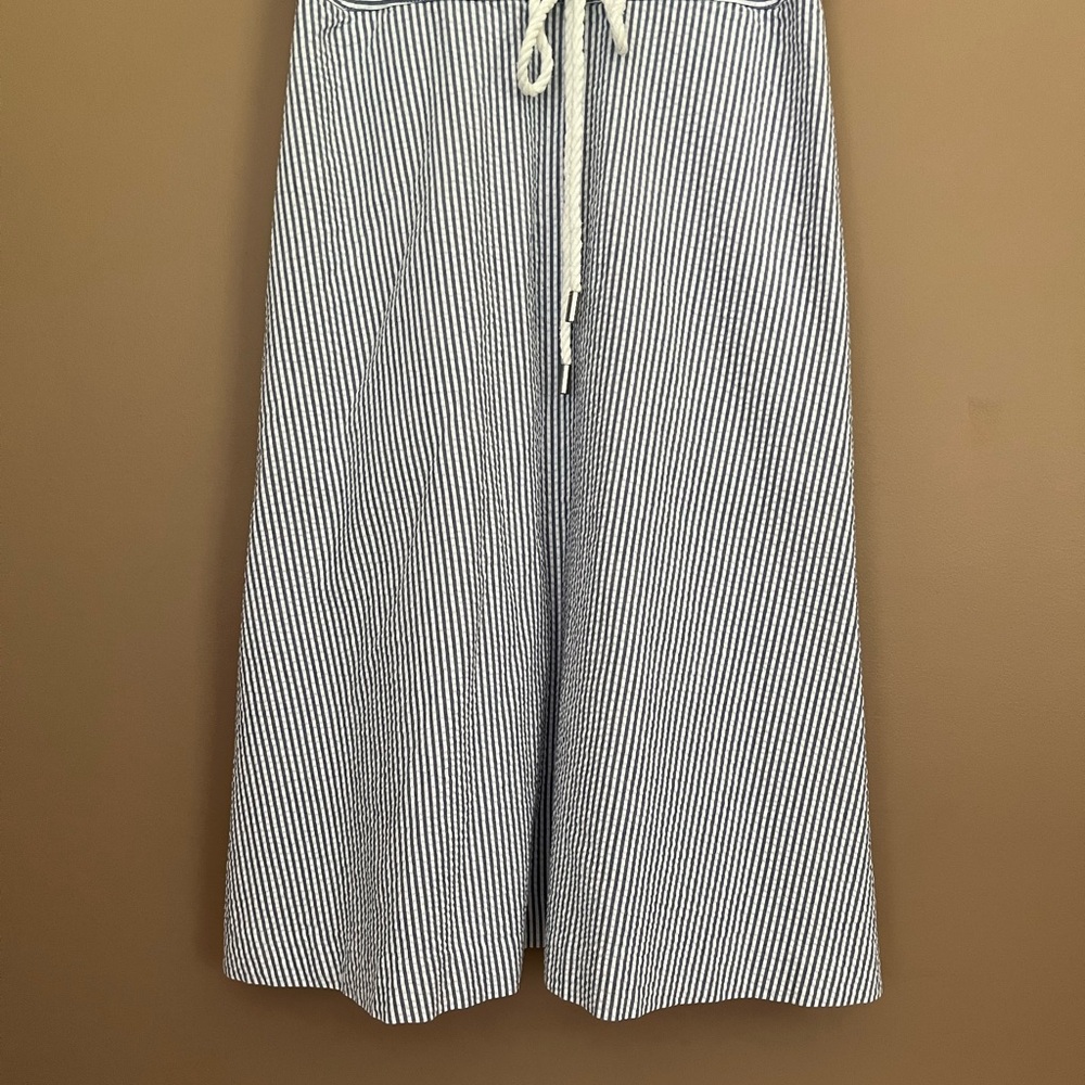 {Talbots} Sleeveless Seersucker Fit & Flare Midi Dress in Blue & White - Size 4 - Picture 3 of 8